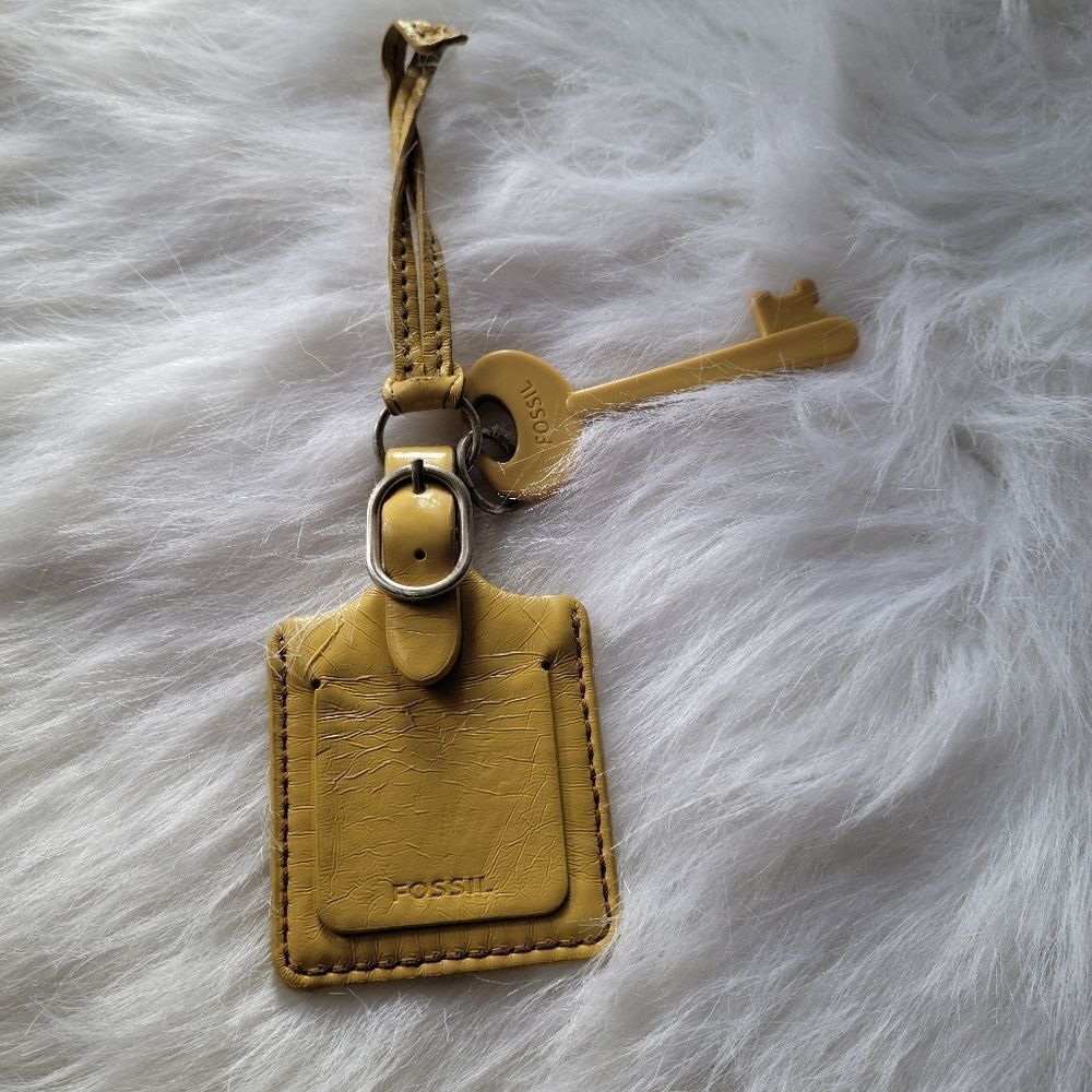 Fossil Yellow Leather Luggage ID Bag Charm